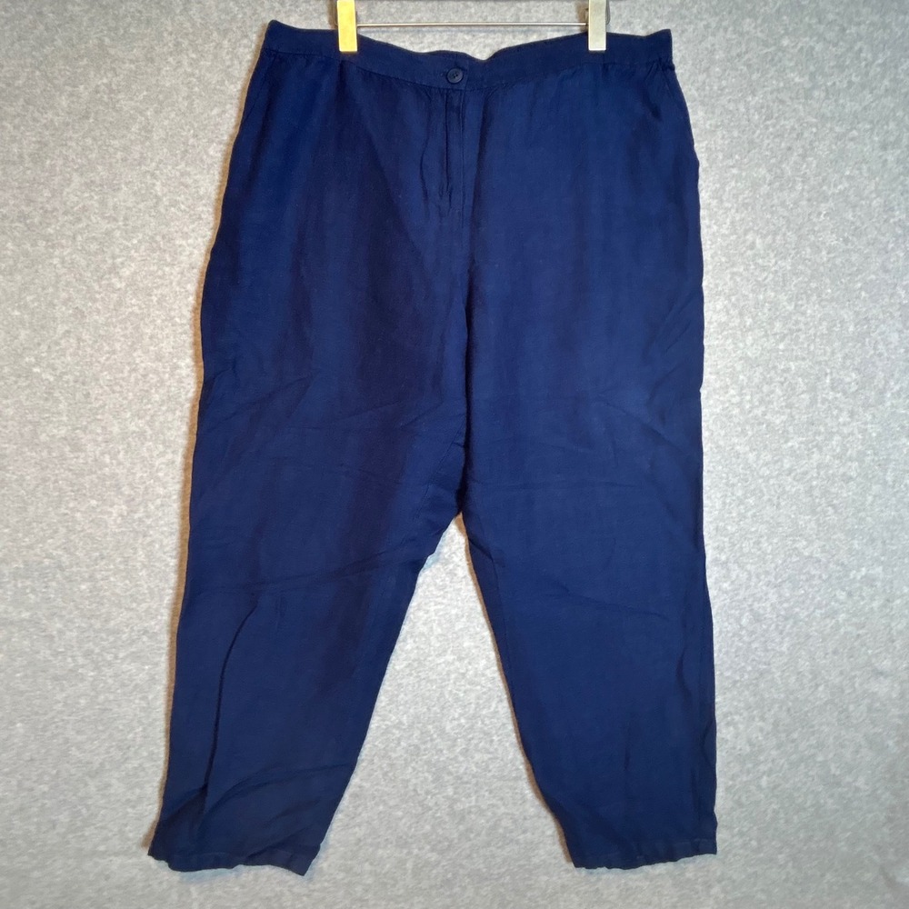 NIC+ZOE Linen Blend Pants Womens 16 Navy Blue Tapered Coastal Grandma AT